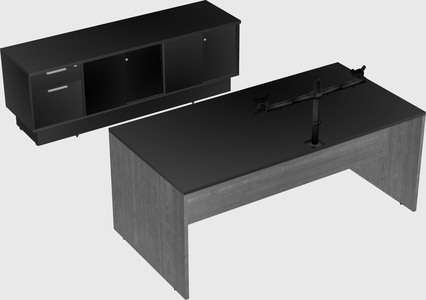 Parallel desk with low credenza