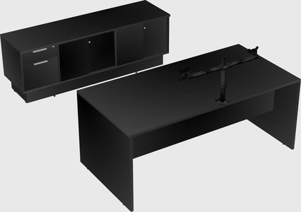 Parallel desk with low credenza