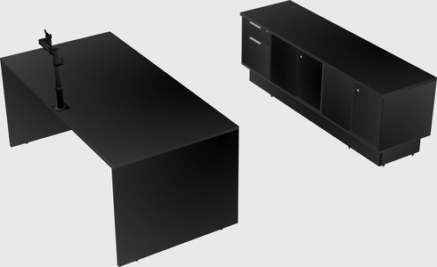 Parallel desk with low credenza