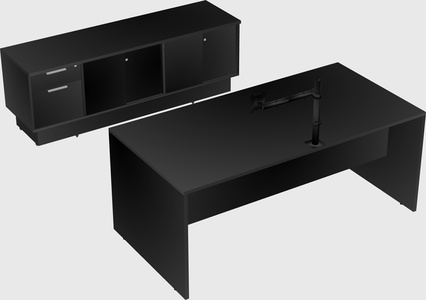 Parallel desk with low credenza