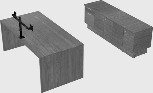 Parallel desk with low credenza