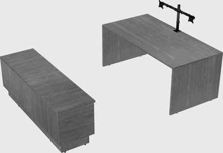 Parallel desk with low credenza
