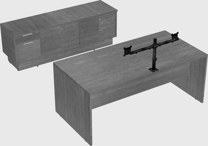 Parallel desk with low credenza
