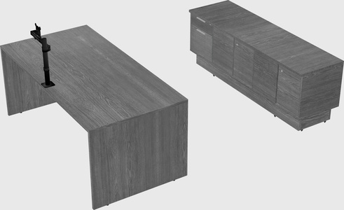 Parallel desk with low credenza