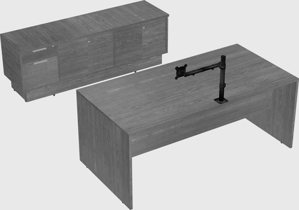 Parallel desk with low credenza