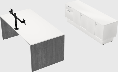 Parallel desk with low credenza