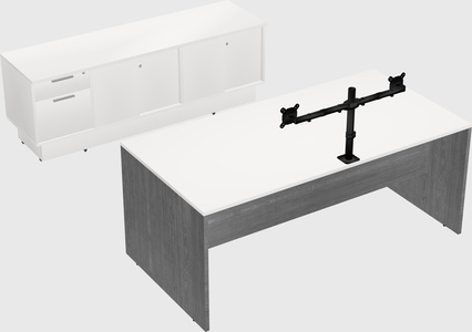 Parallel desk with low credenza