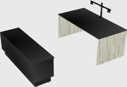 Parallel desk with low credenza