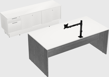Parallel desk with low credenza