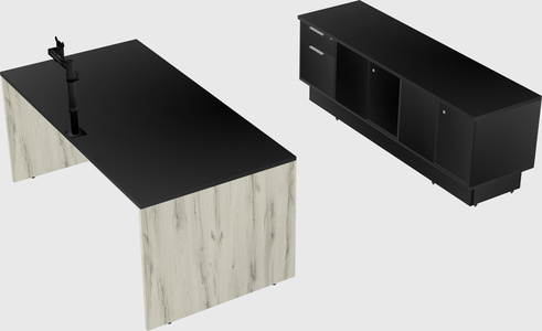 Parallel desk with low credenza