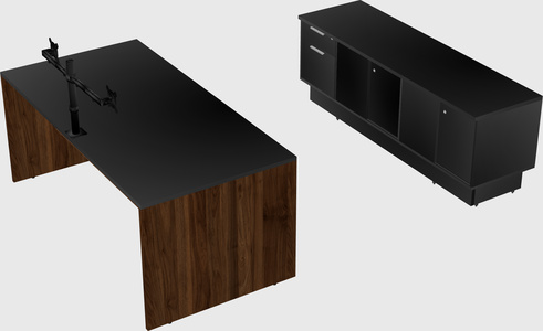 Parallel desk with low credenza