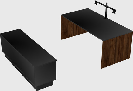 Parallel desk with low credenza