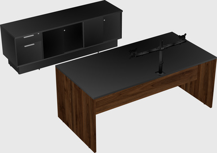 Parallel desk with low credenza
