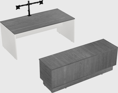 Parallel desk with low credenza