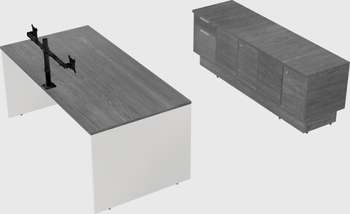 Parallel desk with low credenza