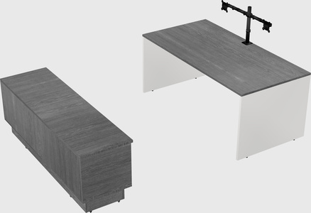 Parallel desk with low credenza