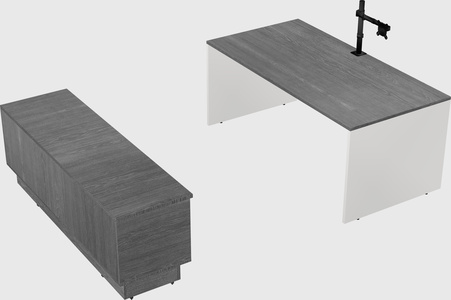 Parallel desk with low credenza