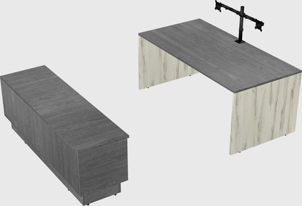 Parallel desk with low credenza