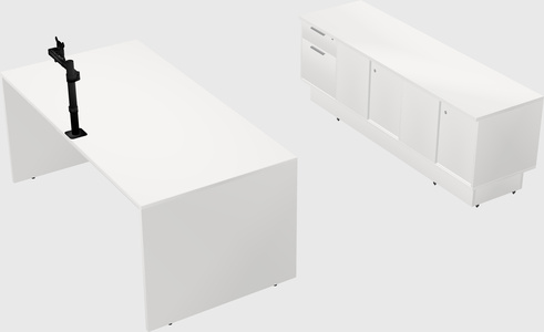 Parallel desk with low credenza