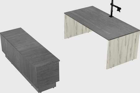 Parallel desk with low credenza