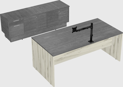 Parallel desk with low credenza