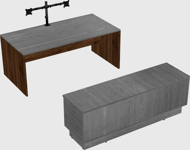 Parallel desk with low credenza