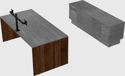 Parallel desk with low credenza
