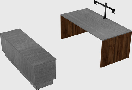 Parallel desk with low credenza