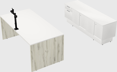 Parallel desk with low credenza