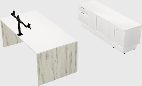 Parallel desk with low credenza