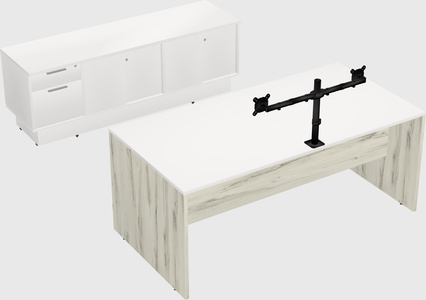 Parallel desk with low credenza