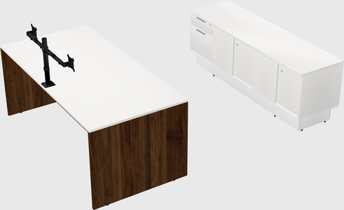 Parallel desk with low credenza