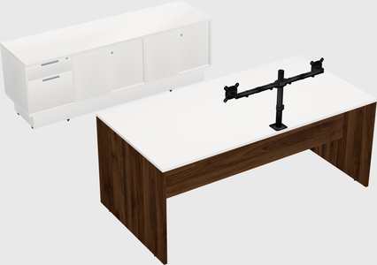 Parallel desk with low credenza