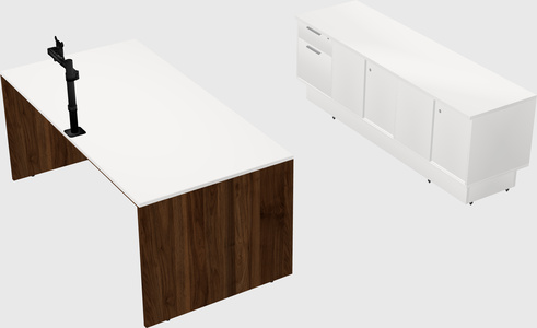 Parallel desk with low credenza