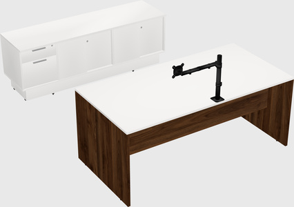 Parallel desk with low credenza