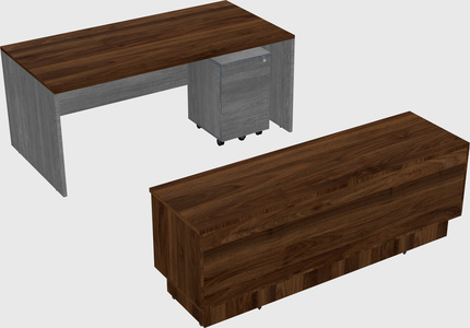 Parallel desk with low credenza
