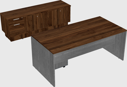 Parallel desk with low credenza