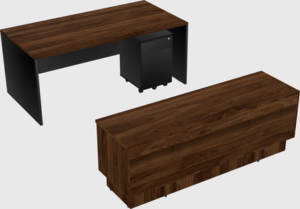 Parallel desk with low credenza