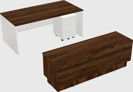 Parallel desk with low credenza