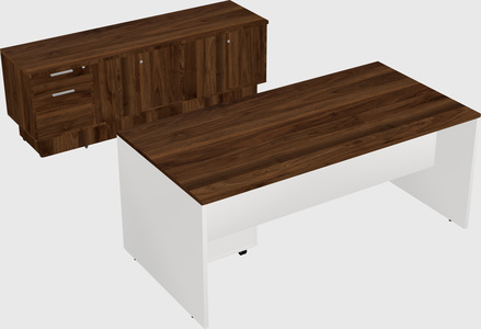 Parallel desk with low credenza