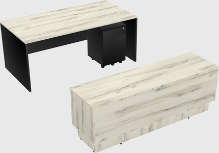 Parallel desk with low credenza