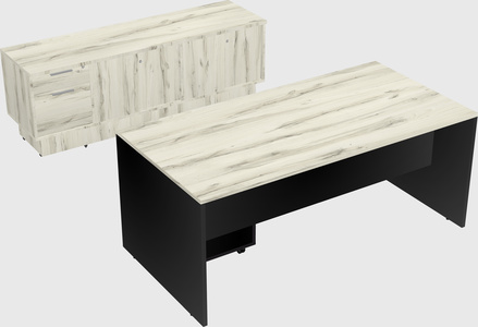 Parallel desk with low credenza