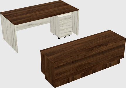 Parallel desk with low credenza