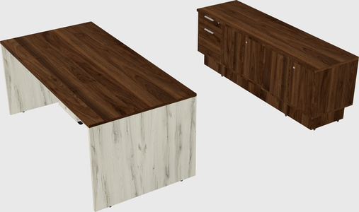 Parallel desk with low credenza