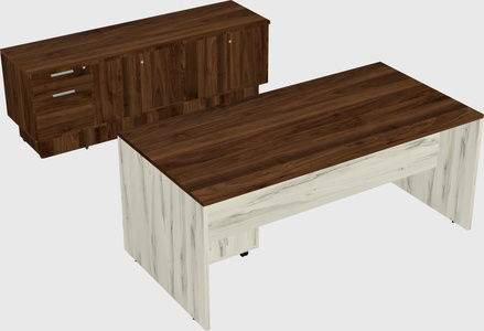 Parallel desk with low credenza