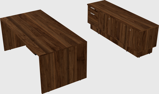 Parallel desk with low credenza
