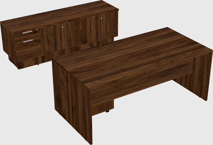 Parallel desk with low credenza