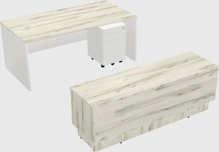 Parallel desk with low credenza
