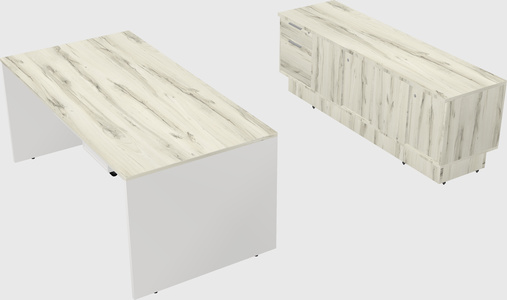 Parallel desk with low credenza