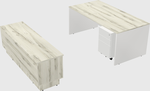Parallel desk with low credenza